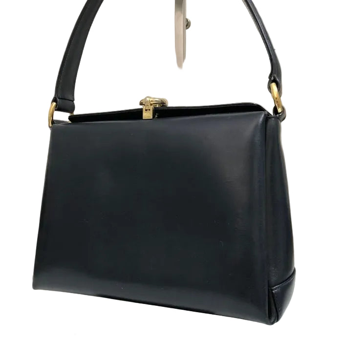 Gucci Vintage Navy Blue Leather Handbag – Gold-Tone Hardware