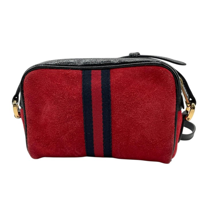 Gucci Ophidia Mini Shoulder Bag – Red Suede, Black Patent Leather &amp; Gold-Tone Hardware