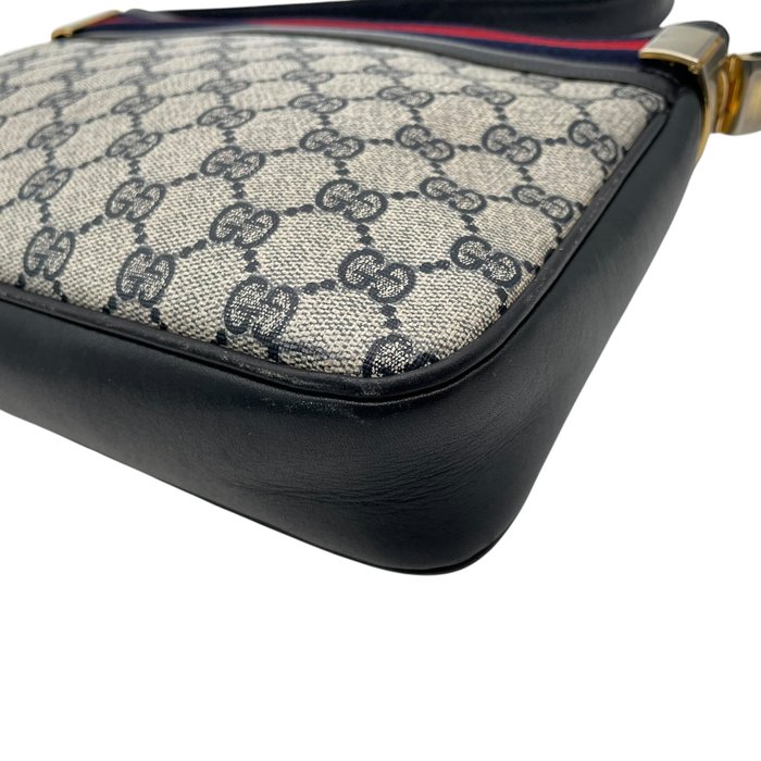Gucci GG Supreme Web Shoulder Bag – Grey, Navy Leather & Signature Web Stripe