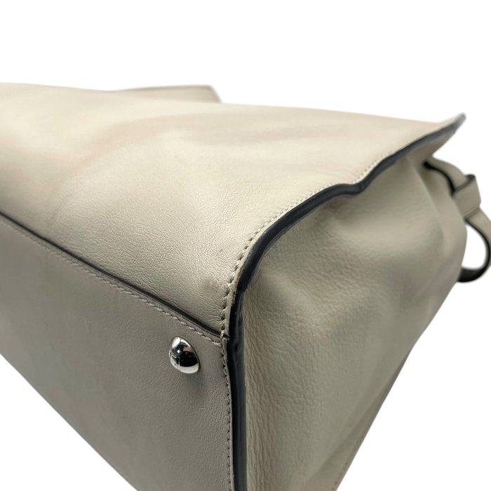 Fendi Beige Leather Turn-Lock Tote Bag