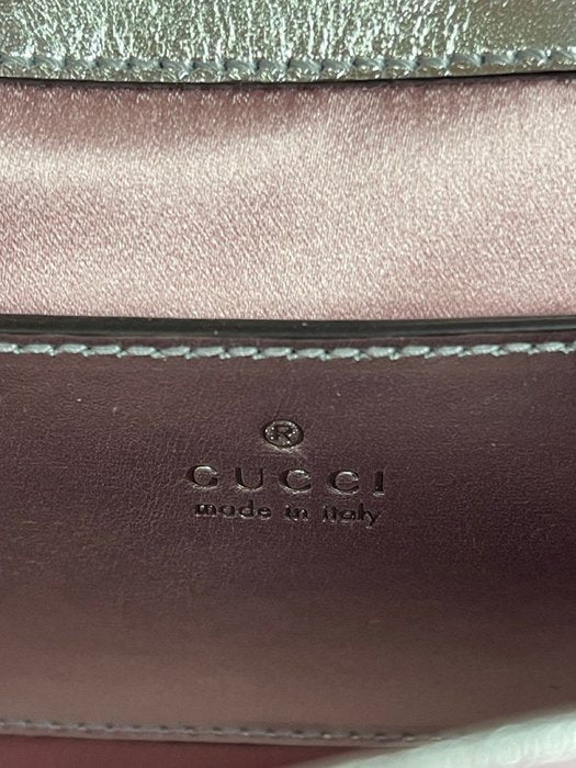 Gucci GG Marmont Mini Shoulder Bag in Iridescent Pink Leather