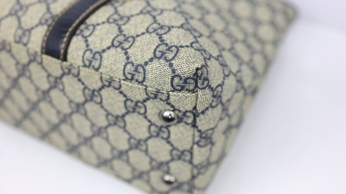 Gucci Vintage GG Plus Monogram Tote Bag – Navy Leather Trim
