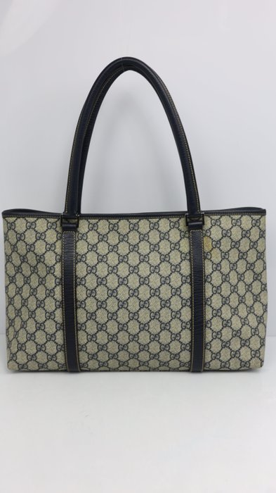 Gucci Vintage GG Plus Monogram Tote Bag – Navy Leather Trim