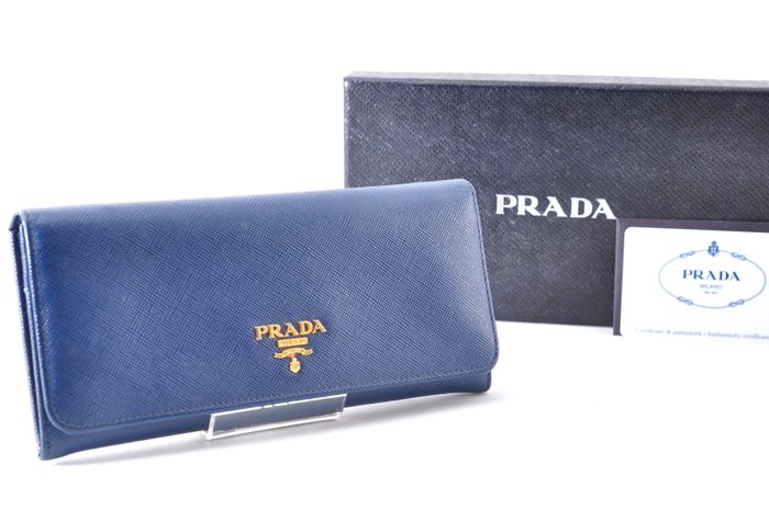 Prada Leather Long Wallet Blue Saffiano leather