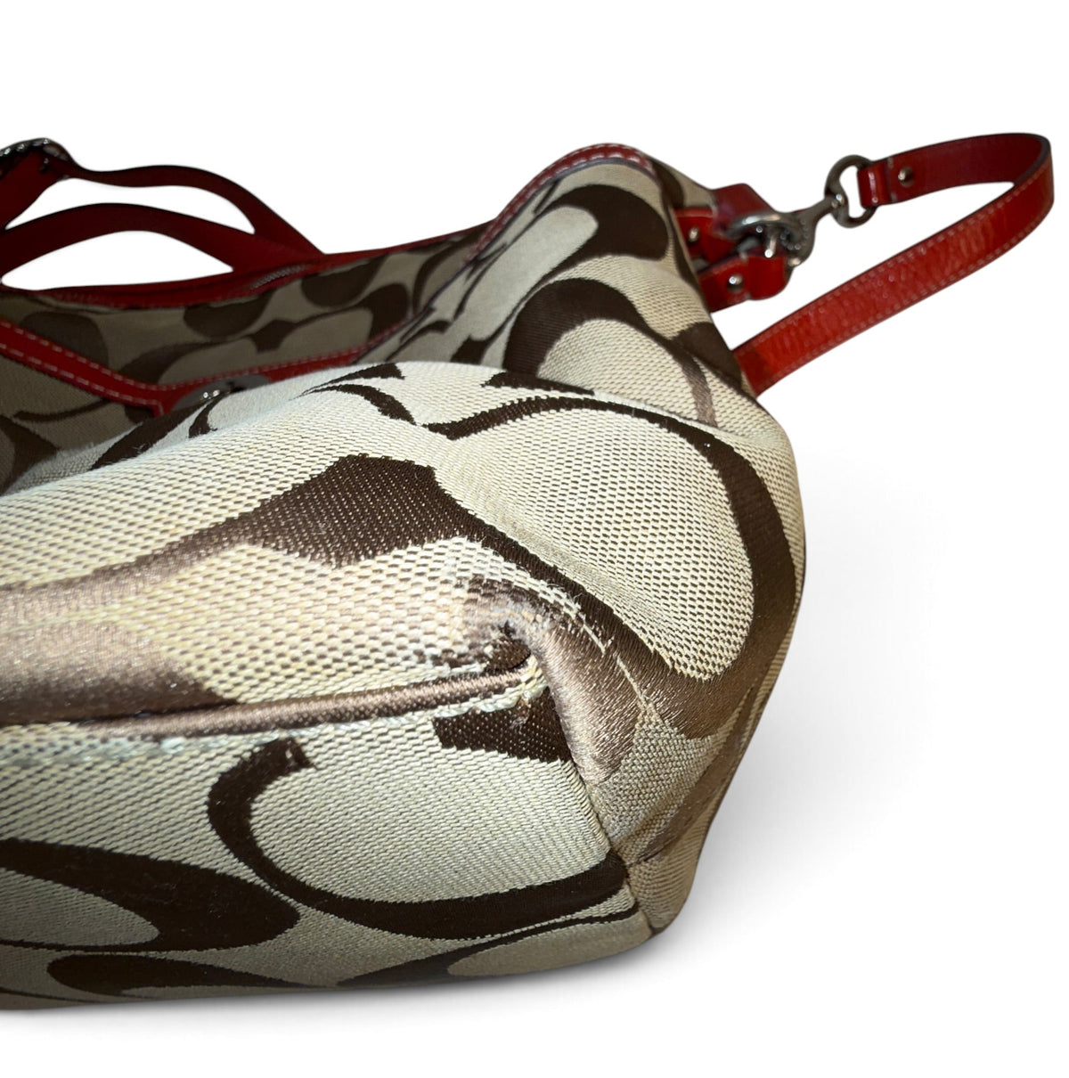 Coach Signature Canvas Red Leather 2-Way Monogram Shoulder Bag – Style F14852