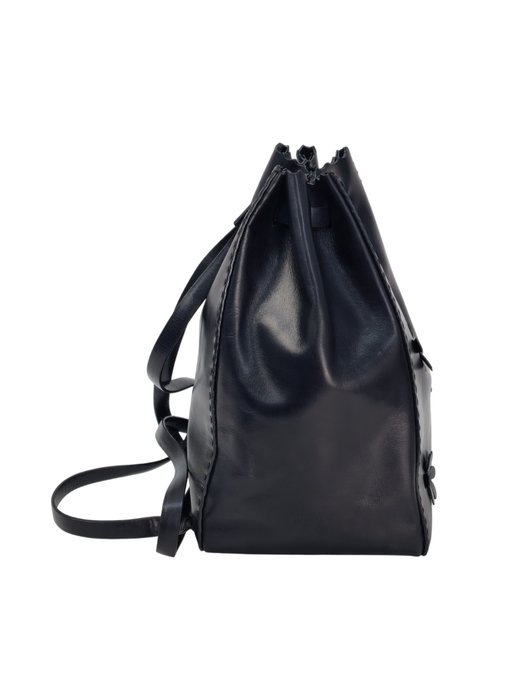 Prada Black Leather Floral Appliqué Drawstring Bag