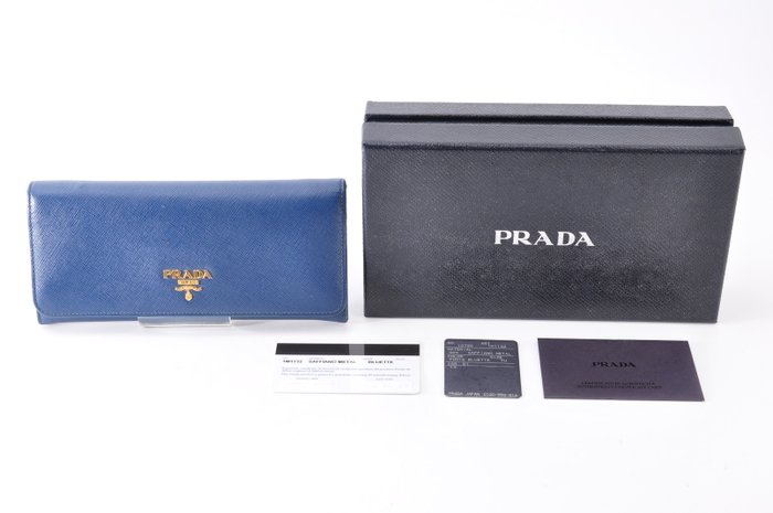 Prada Leather Long Wallet Blue Saffiano leather
