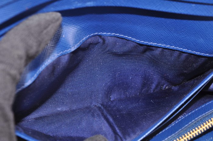 Prada Leather Long Wallet Blue Saffiano leather