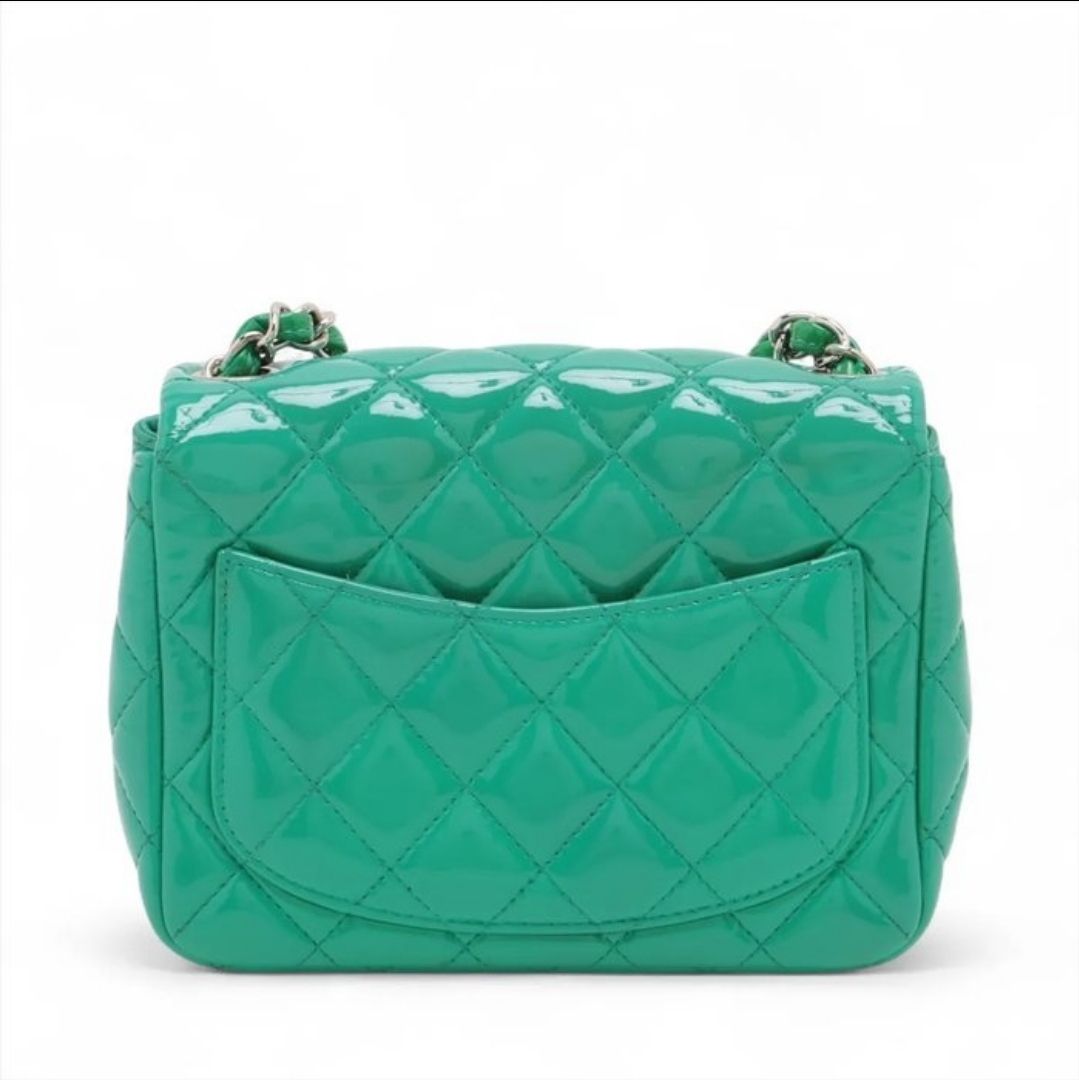 Chanel Mini Matelassé 17 Single Flap Green Patent Leather Bag