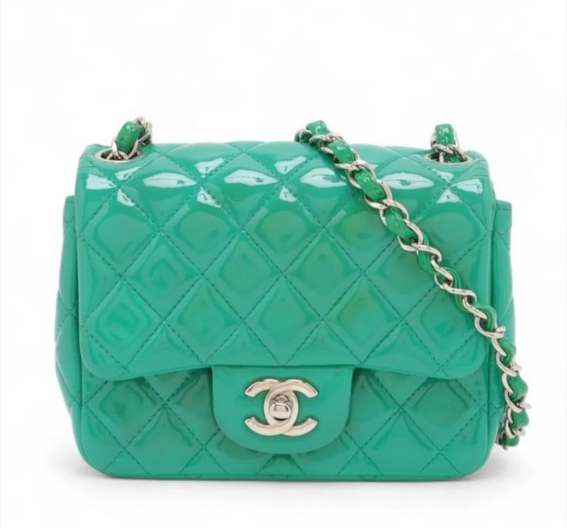 Chanel Mini Matelassé 17 Single Flap Green Patent Leather Bag