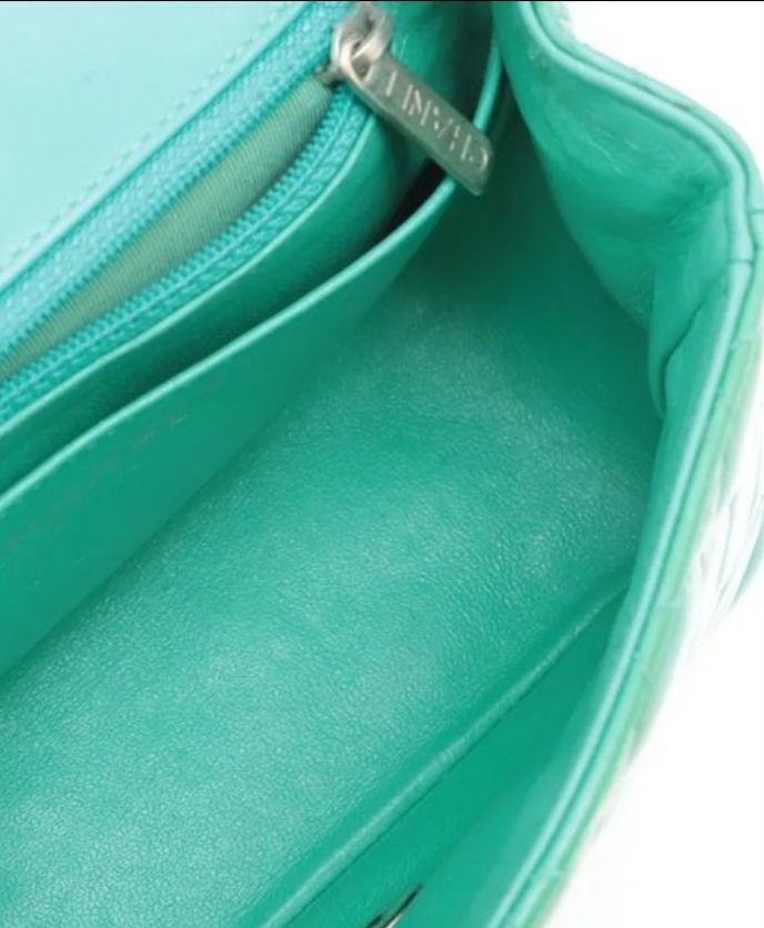 Chanel Mini Matelassé 17 Single Flap Green Patent Leather Bag