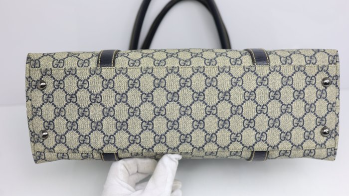 Gucci Vintage GG Plus Monogram Tote Bag – Navy Leather Trim