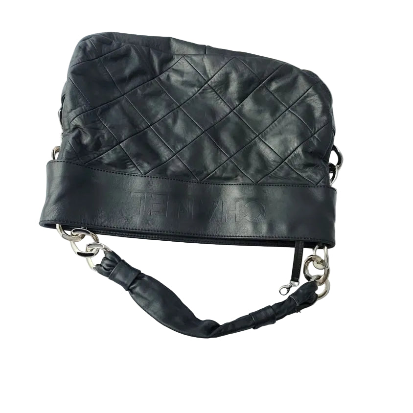 Chanel Black Lambskin Leather Matelassé Quilted Shoulder Tote Bag