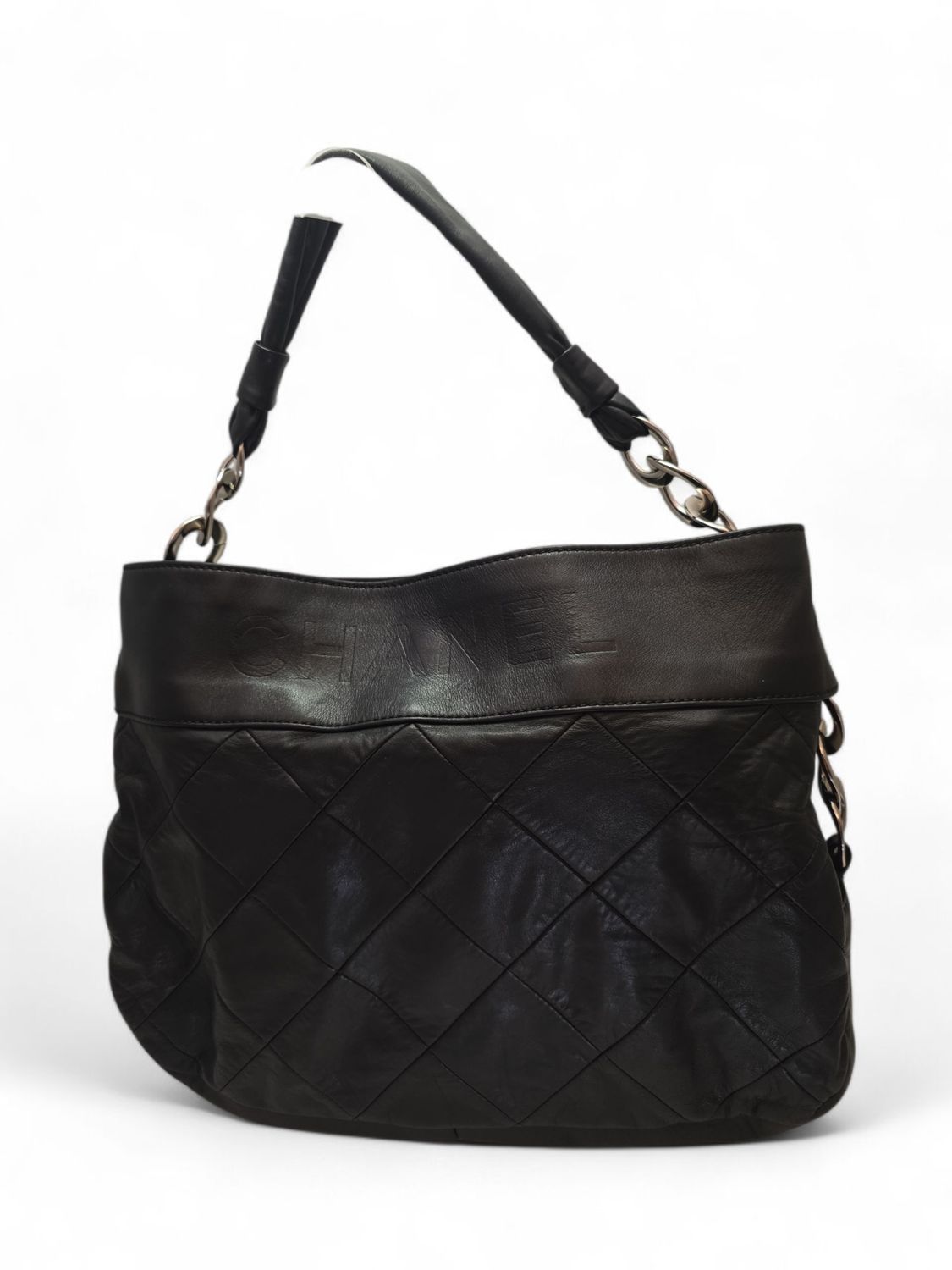 Chanel Black Lambskin Leather Matelassé Quilted Shoulder Tote Bag