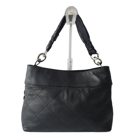 Chanel Black Lambskin Leather Matelassé Quilted Shoulder Tote Bag