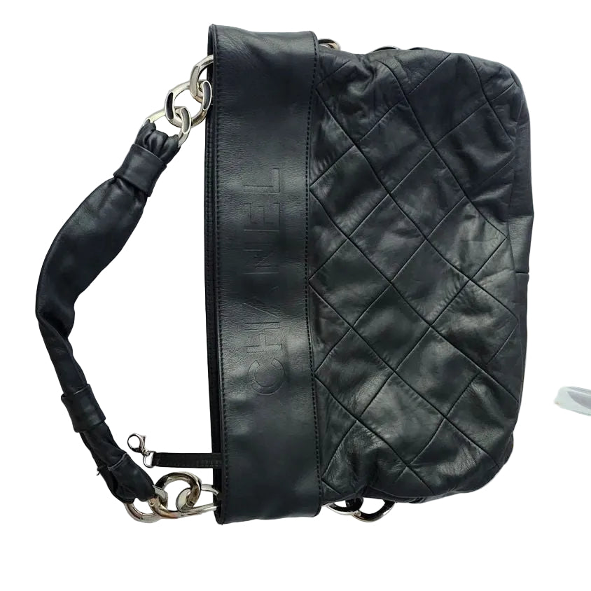 Chanel Black Lambskin Leather Matelassé Quilted Shoulder Tote Bag