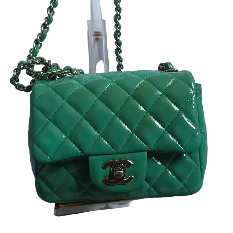 Chanel Mini Matelassé 17 Single Flap Green Patent Leather Bag