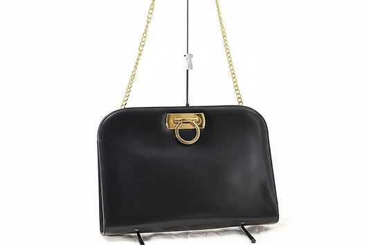 Salvatore Ferragamo Black Leather Crossbody Bag Gold HW