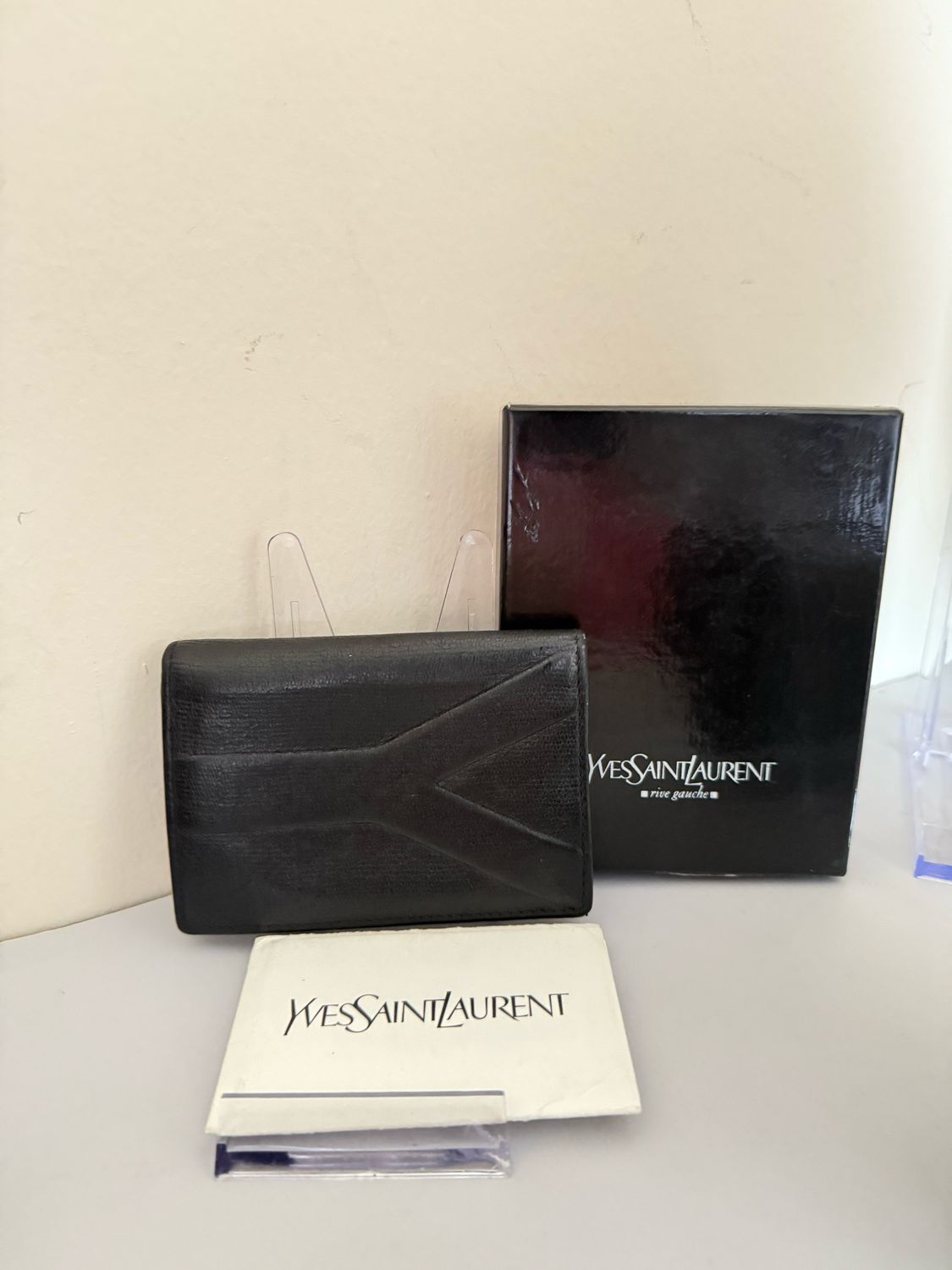 Authentic Yves Saint Laurent Black Leather Designer Card Purse Wallet