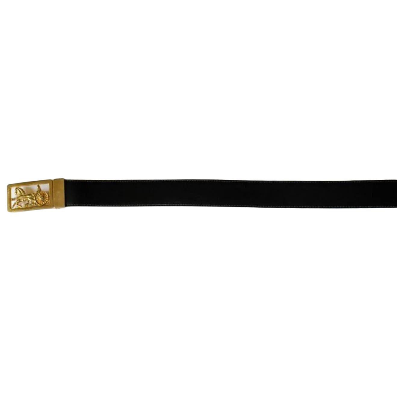 Celine Triomphe Black Leather Belt with Gold Buckle Preloved - VeeLuxeCollectives