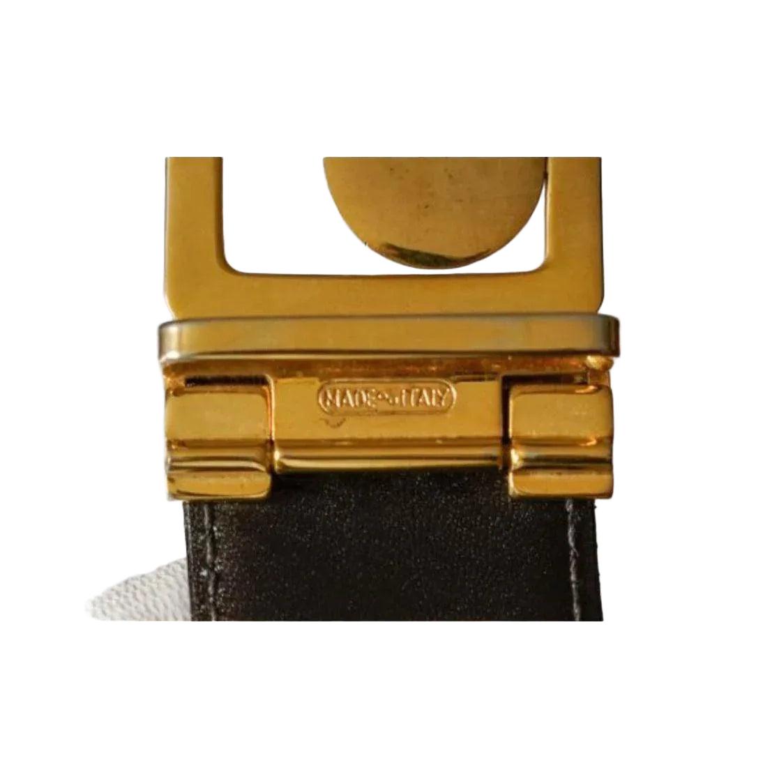Celine Triomphe Black Leather Belt with Gold Buckle Preloved - VeeLuxeCollectives