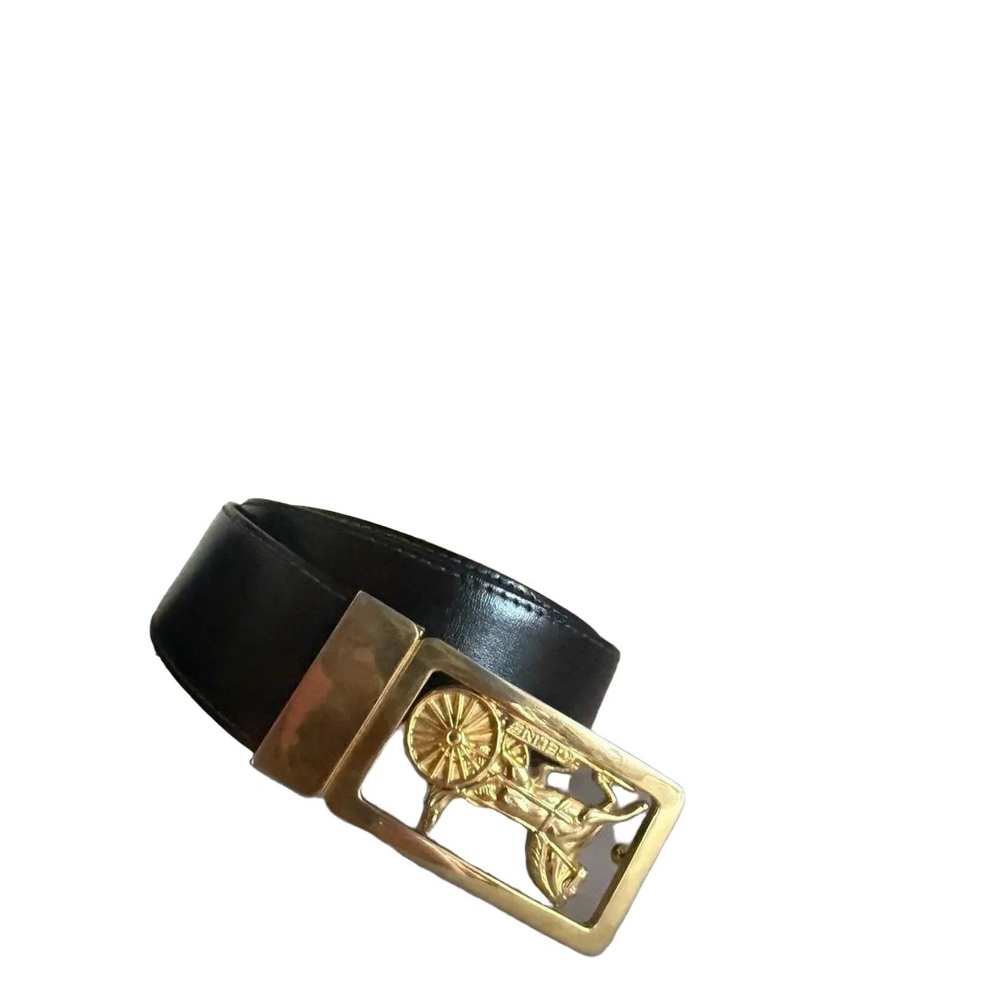 Celine Triomphe Black Leather Belt with Gold Buckle Preloved - VeeLuxeCollectives