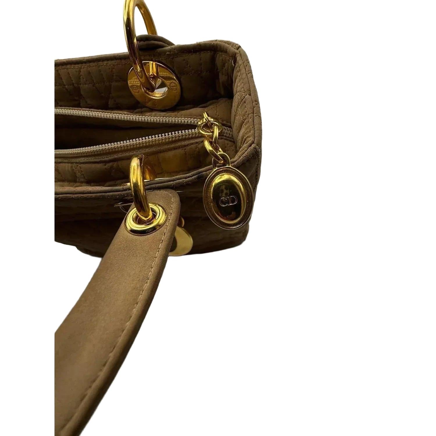 Christian Dior Lady Dior Medium Beige Nylon Cannage Handbag Gold Hardware - VeeLuxeCollectives