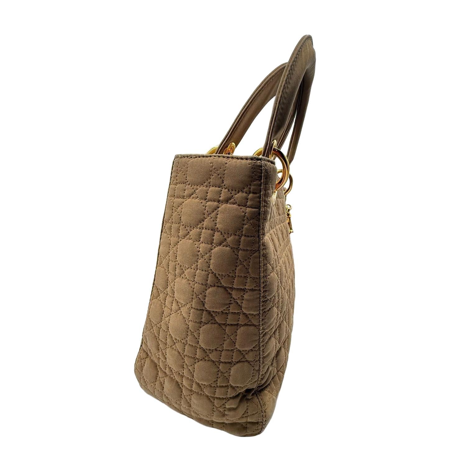 Christian Dior Lady Dior Medium Beige Nylon Cannage Handbag Gold Hardware - VeeLuxeCollectives