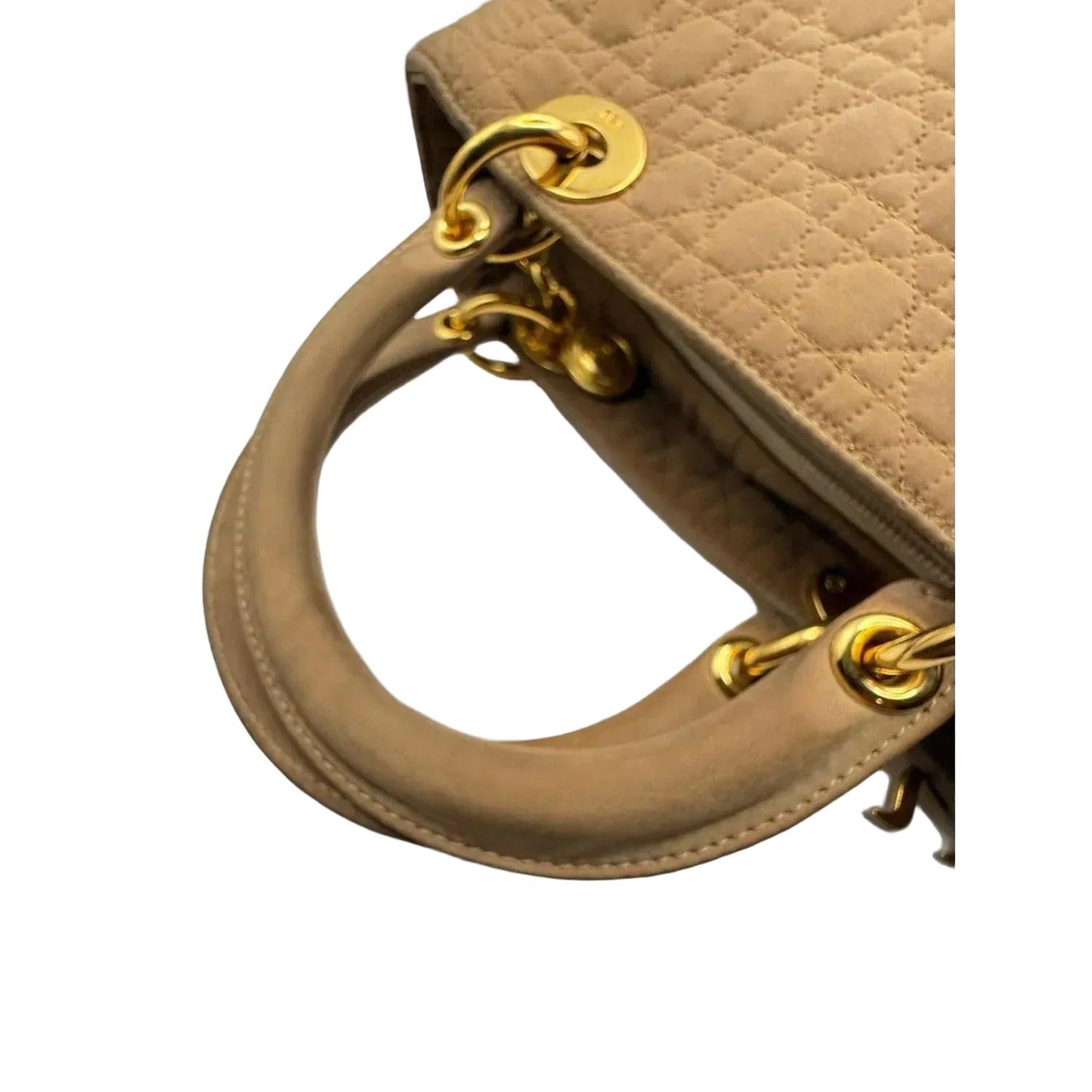 Christian Dior Lady Dior Medium Beige Nylon Cannage Handbag Gold Hardware - VeeLuxeCollectives