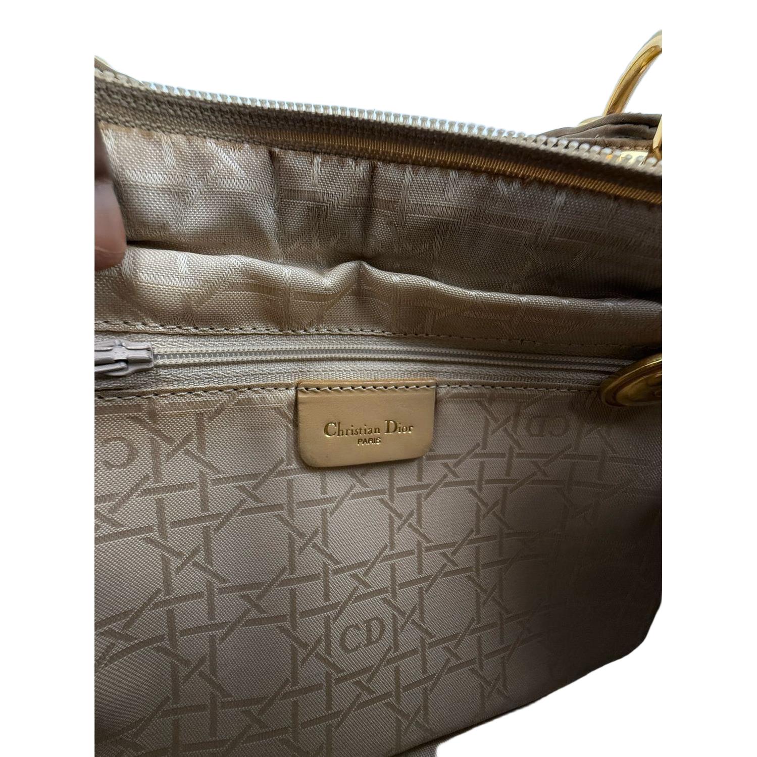 Christian Dior Lady Dior Medium Beige Nylon Cannage Handbag Gold Hardware - VeeLuxeCollectives