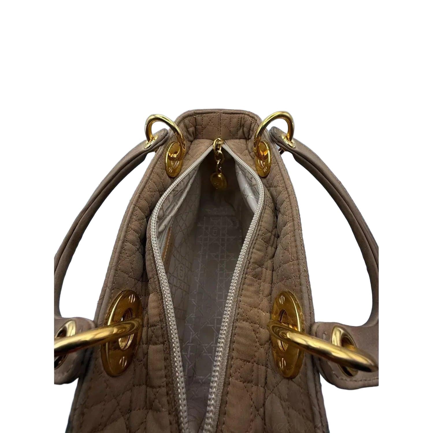 Christian Dior Lady Dior Medium Beige Nylon Cannage Handbag Gold Hardware - VeeLuxeCollectives