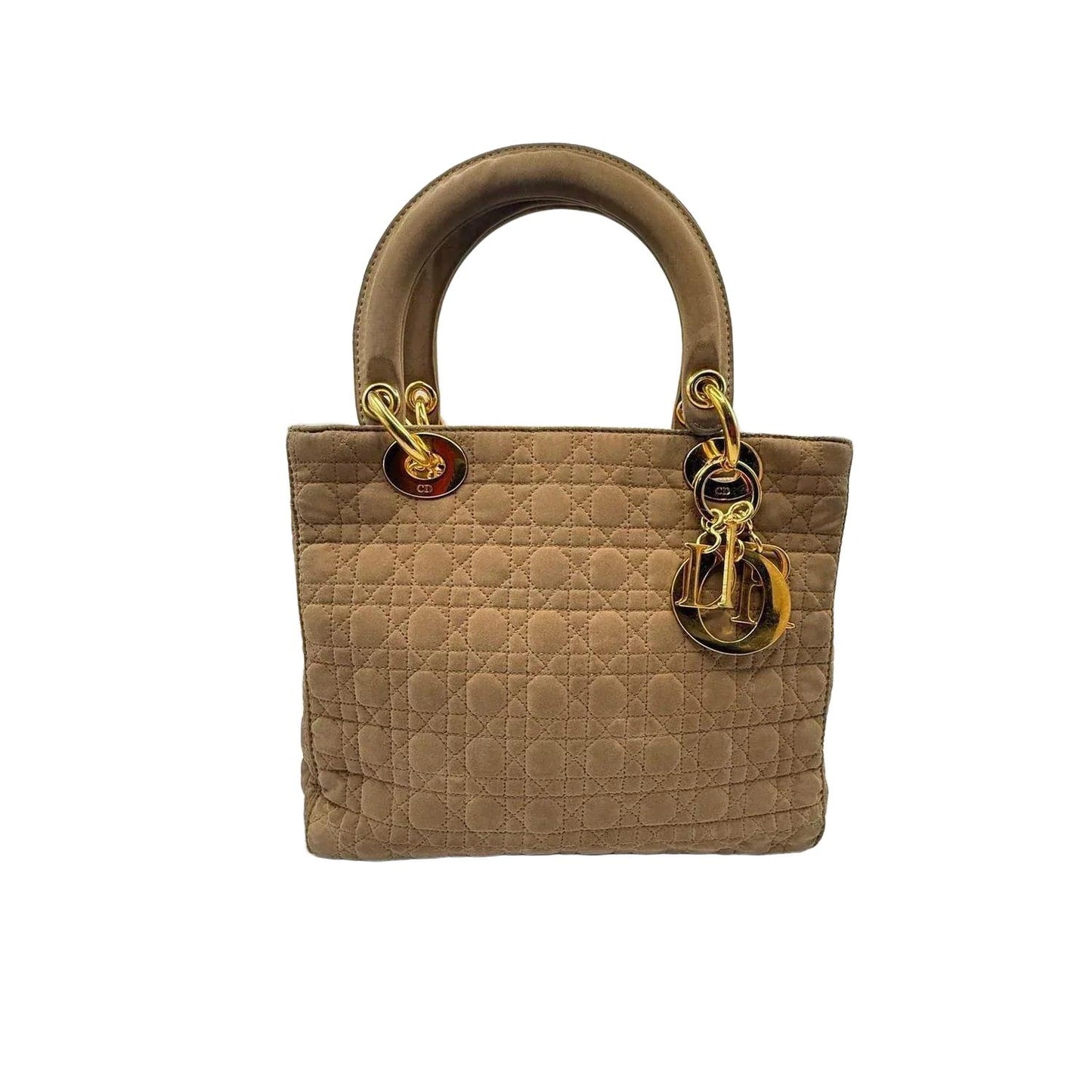 Christian Dior Lady Dior Medium Beige Nylon Cannage Handbag Gold Hardware - VeeLuxeCollectives