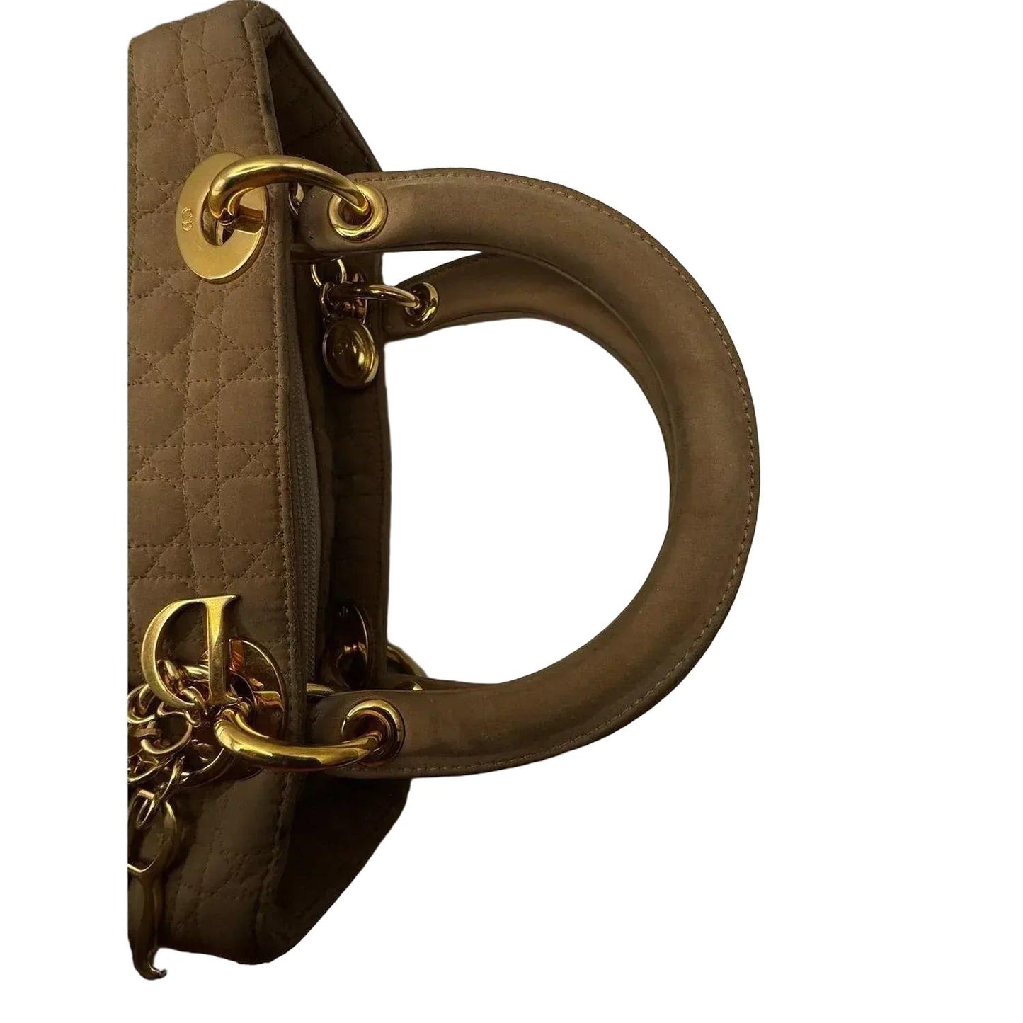 Christian Dior Lady Dior Medium Beige Nylon Cannage Handbag Gold Hardware - VeeLuxeCollectives