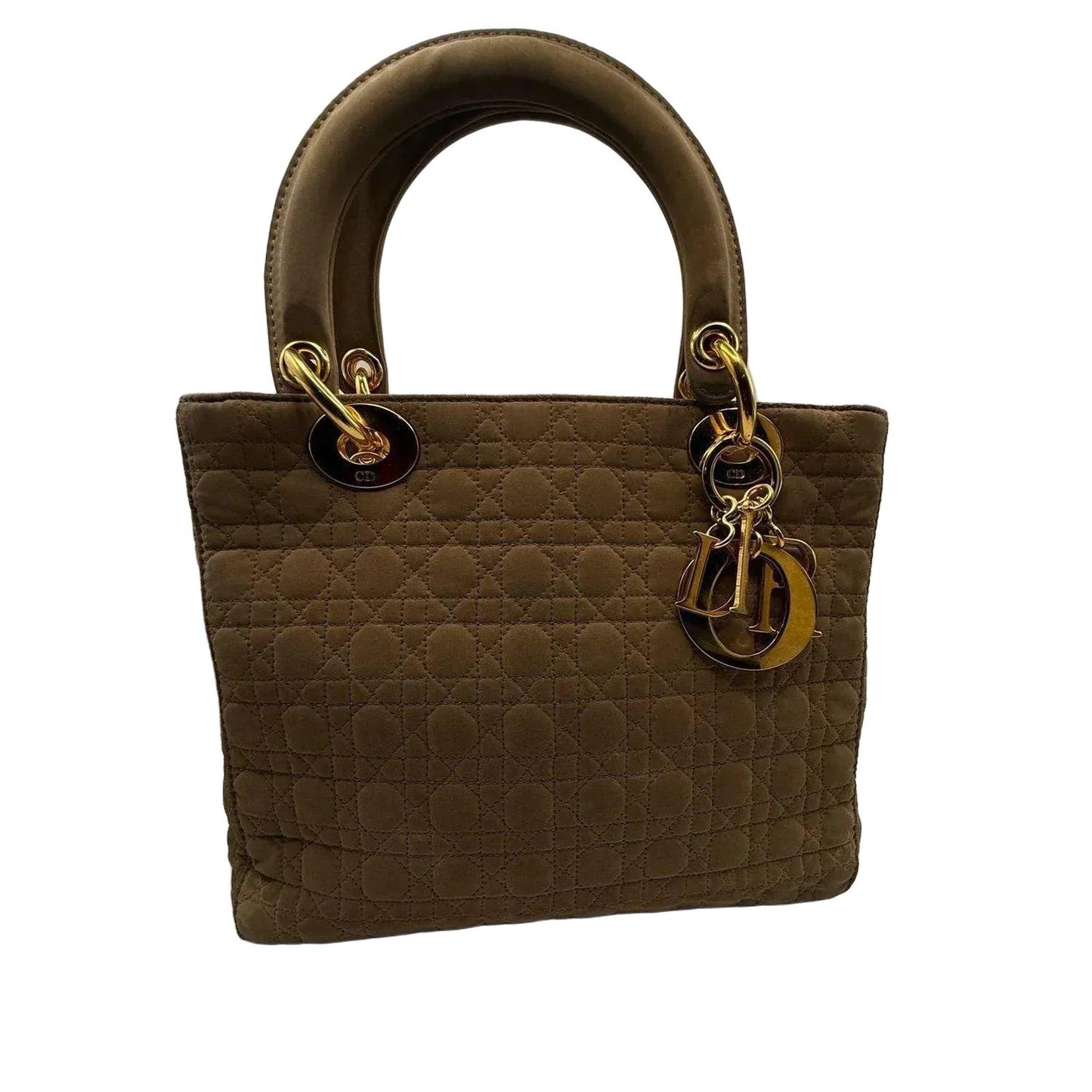 Christian Dior Lady Dior Medium Beige Nylon Cannage Handbag Gold Hardware - VeeLuxeCollectives