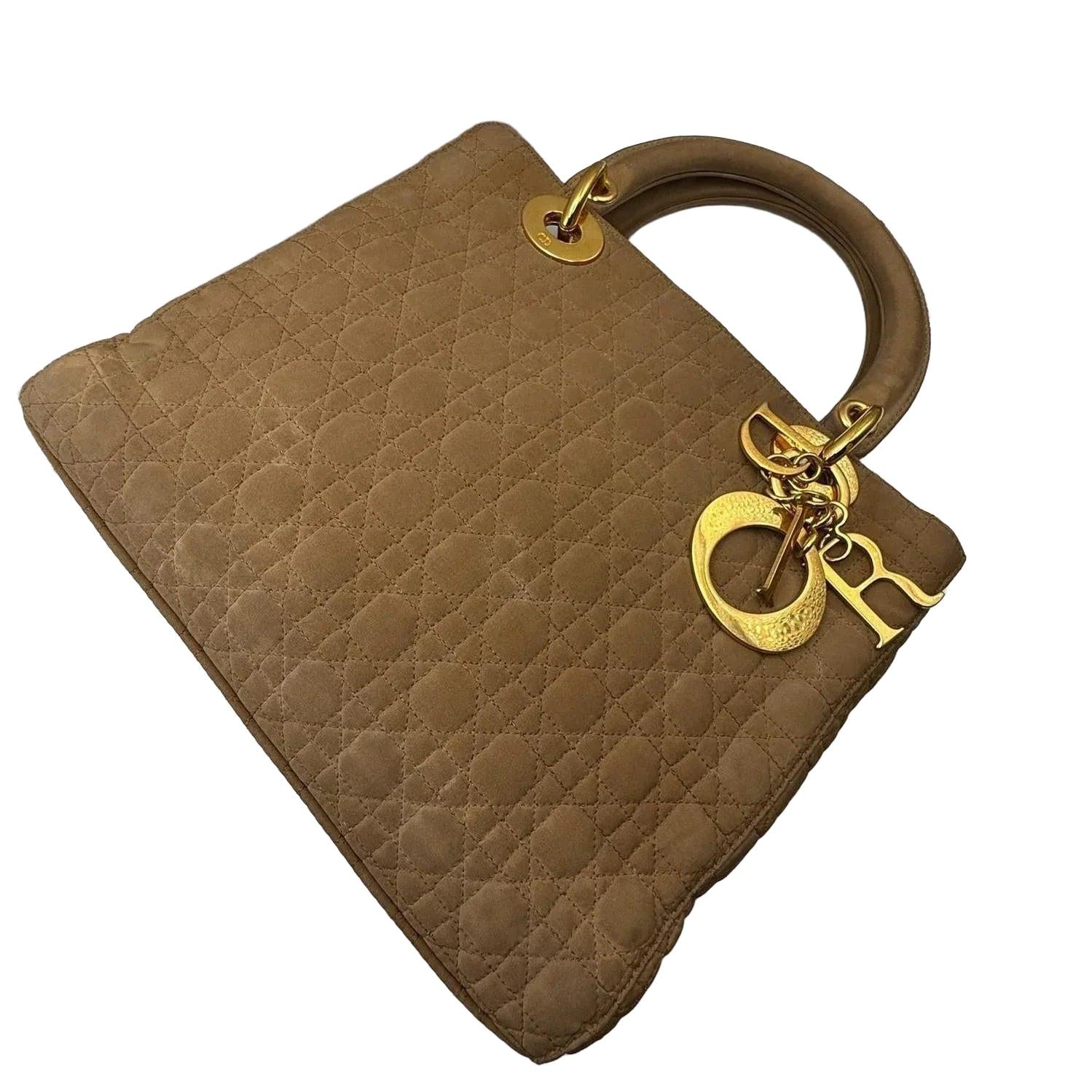 Christian Dior Lady Dior Medium Beige Nylon Cannage Handbag Gold Hardware - VeeLuxeCollectives