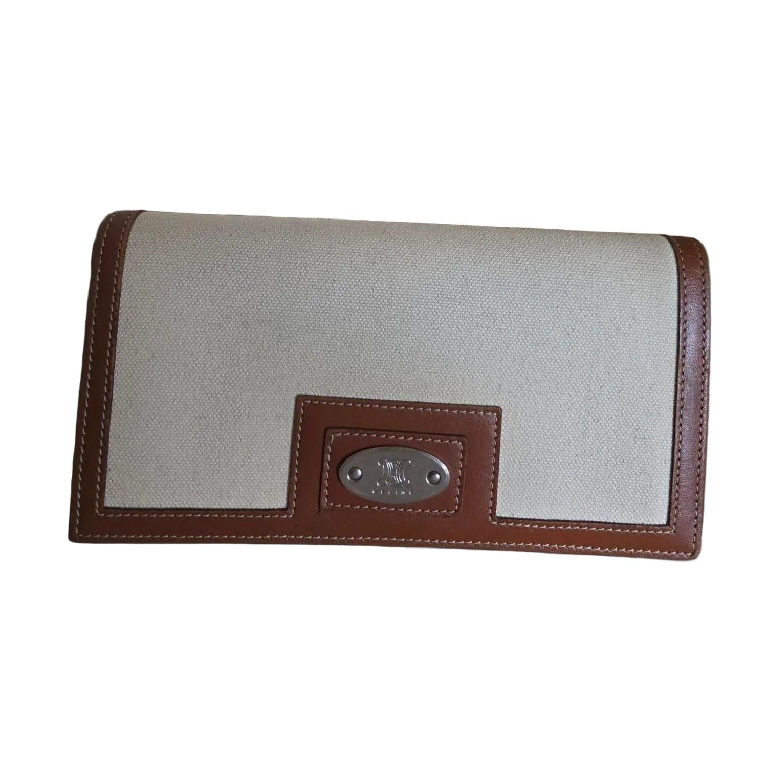 Celine Triomphe Long Bifold Wallet in Beige Canvas and Leather - VeeLuxeCollectives