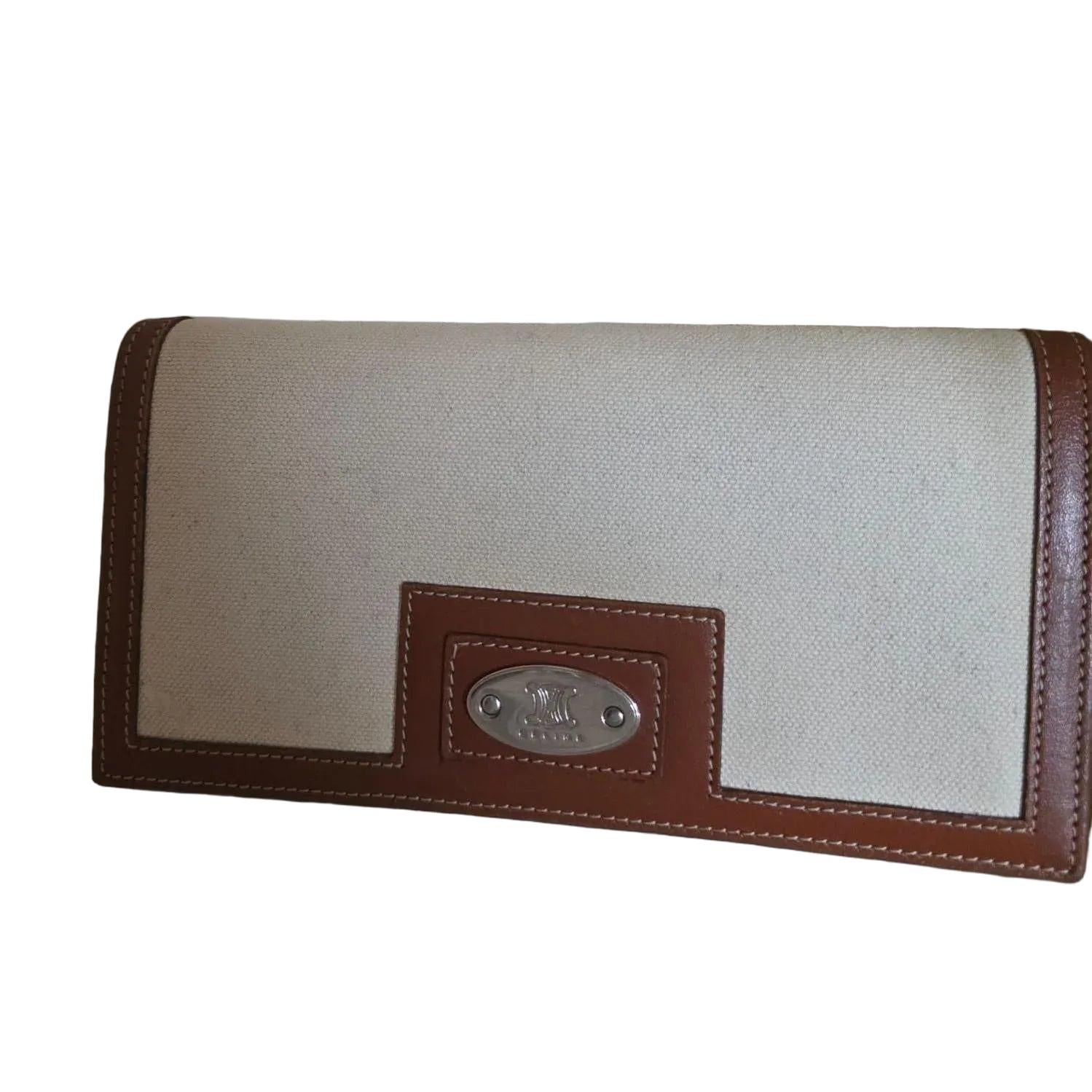 Celine Triomphe Long Bifold Wallet in Beige Canvas and Leather - VeeLuxeCollectives
