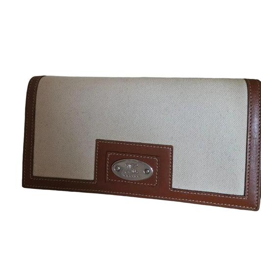 Celine Triomphe Long Bifold Wallet in Beige Canvas and Leather - VeeLuxeCollectives