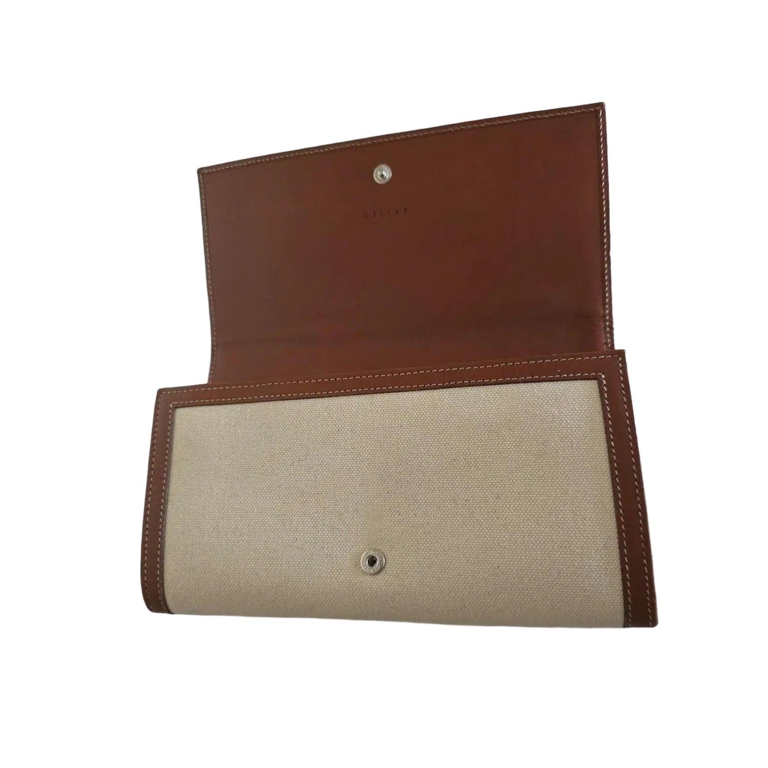 Celine Triomphe Long Bifold Wallet in Beige Canvas and Leather - VeeLuxeCollectives