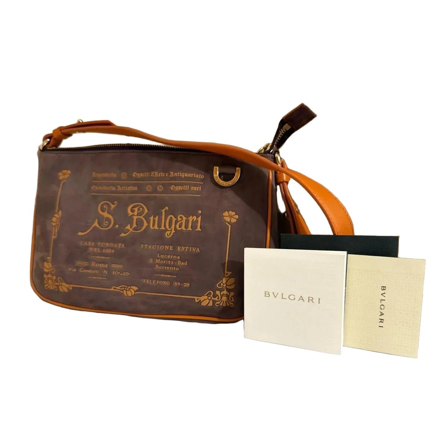 Bvlgari Purple Slogan-debossed Leather Shoulder Bag with Gold Hardware - VeeLuxeCollectives