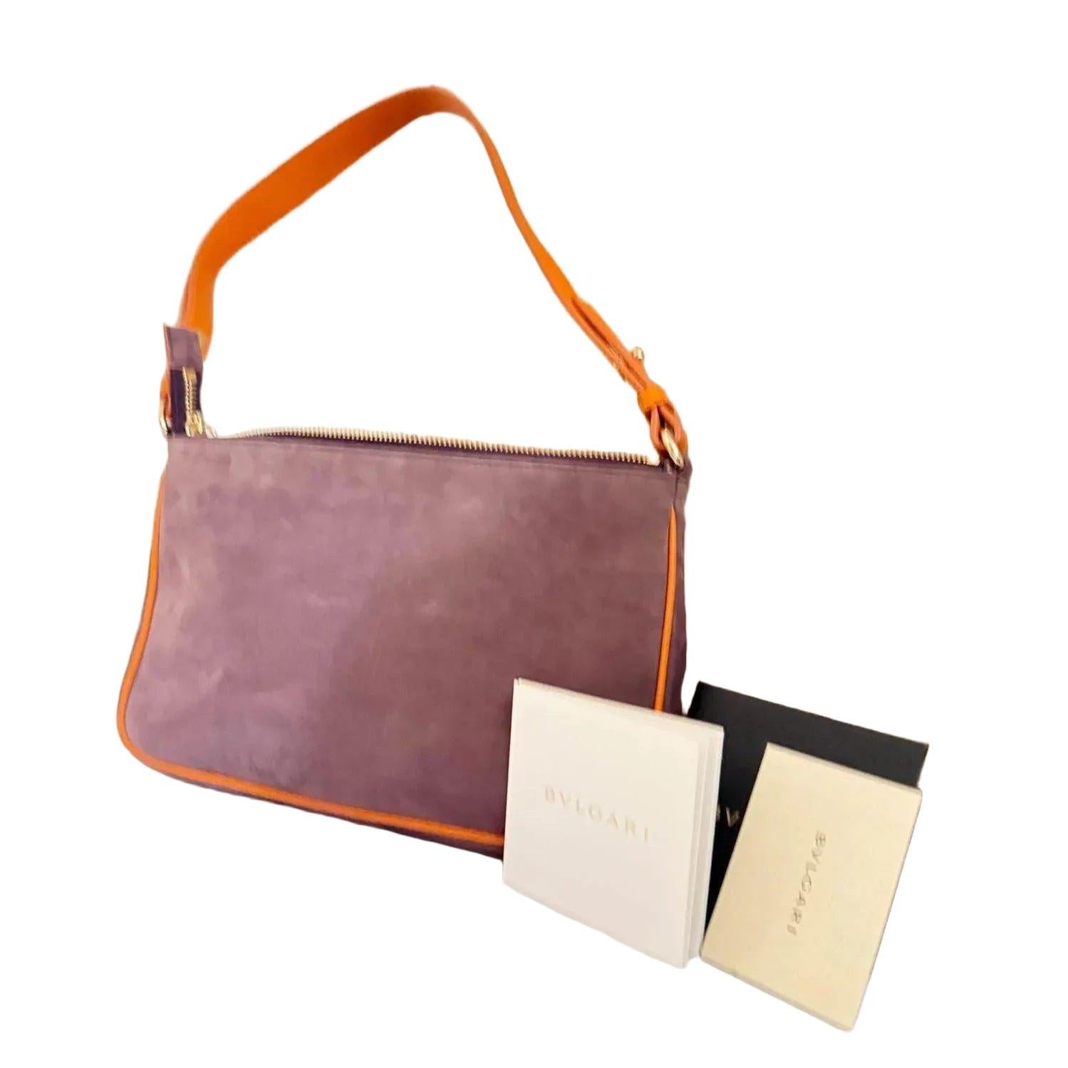 Bvlgari Purple Slogan-debossed Leather Shoulder Bag with Gold Hardware - VeeLuxeCollectives