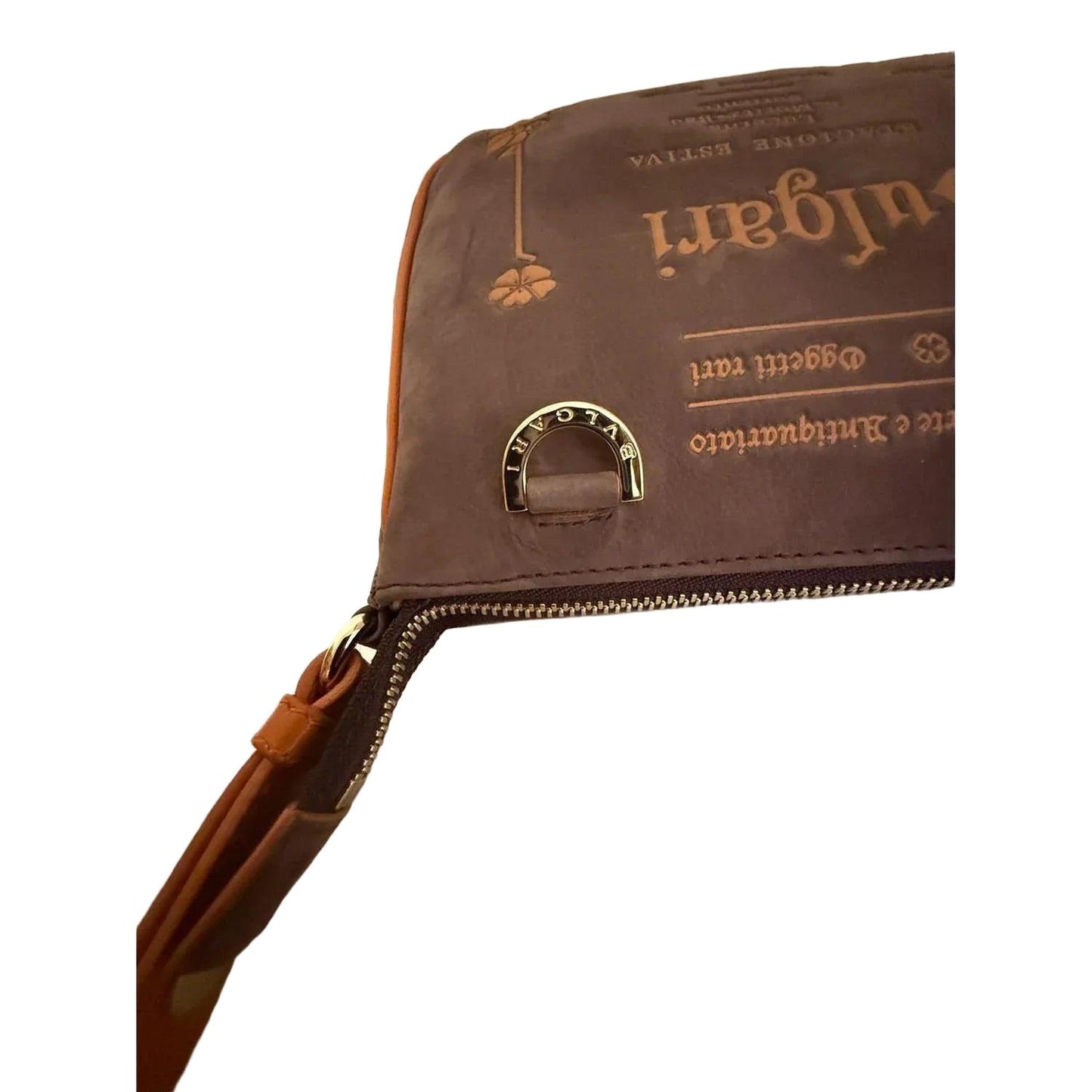 Bvlgari Purple Slogan-debossed Leather Shoulder Bag with Gold Hardware - VeeLuxeCollectives