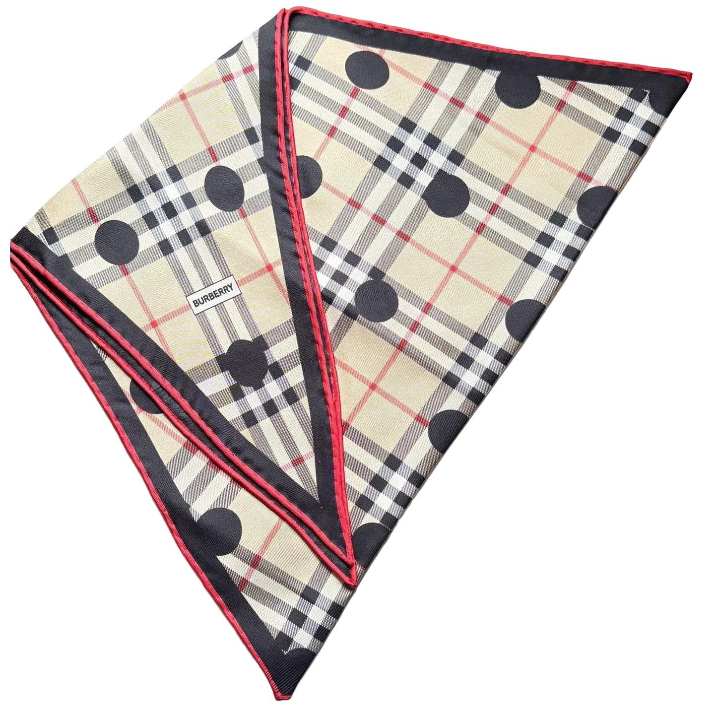 Burberry Polka Dot Check Print Silk Diamond Shaped Scarf - VeeLuxeCollectives