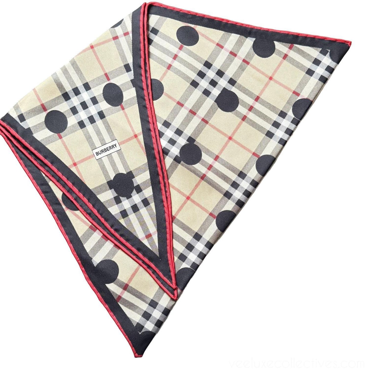 Burberry Polka Dot Check Print Silk Diamond Shaped Scarf - VeeLuxeCollectives