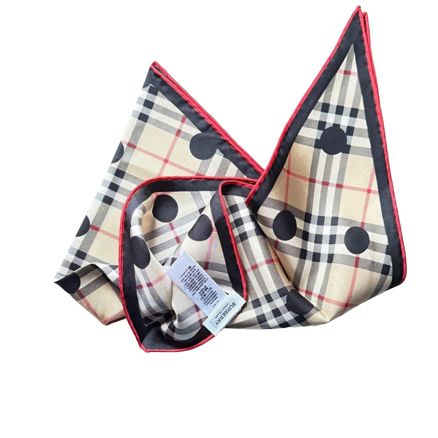 Burberry Polka Dot Check Print Silk Diamond Shaped Scarf - VeeLuxeCollectives