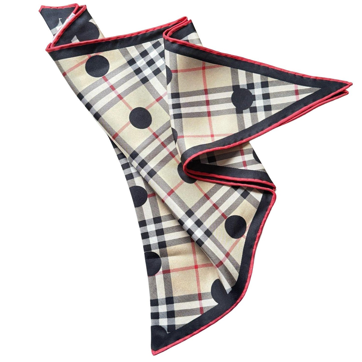 Burberry Polka Dot Check Print Silk Diamond Shaped Scarf - VeeLuxeCollectives