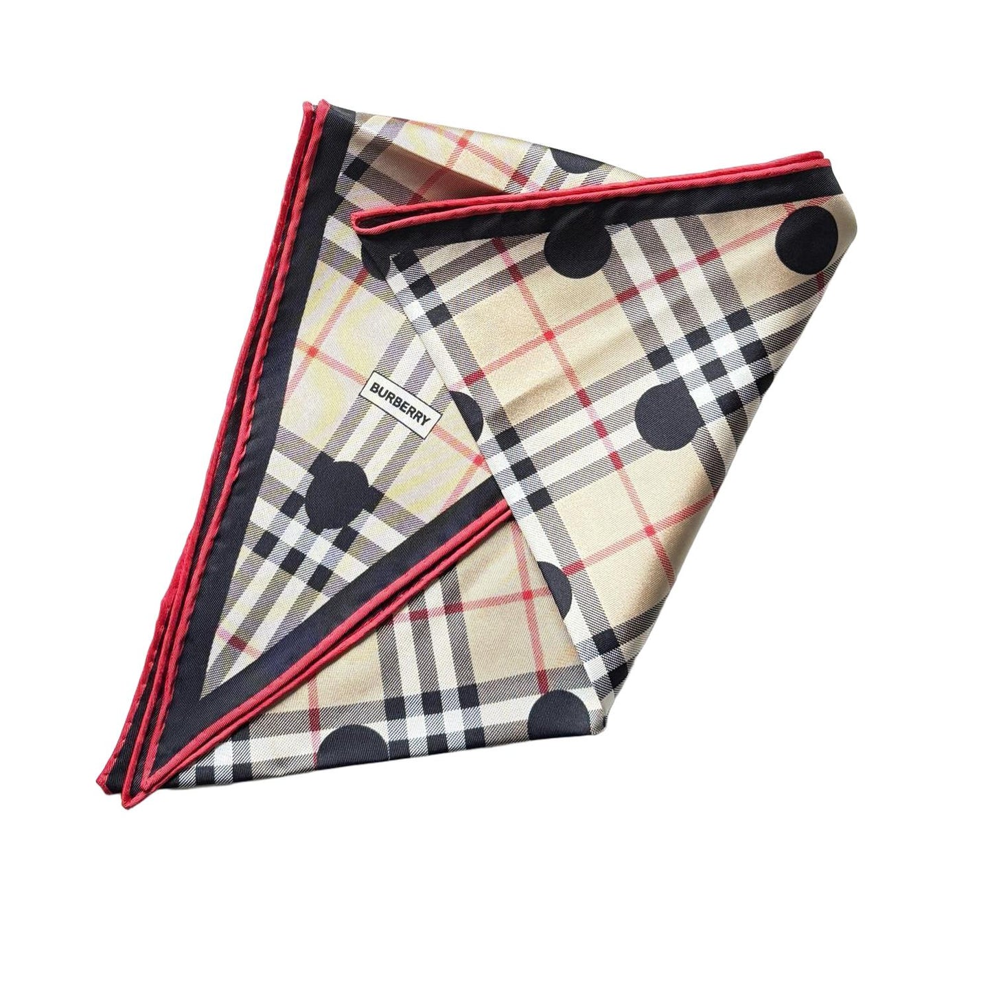 Burberry Polka Dot Check Print Silk Diamond Shaped Scarf - VeeLuxeCollectives