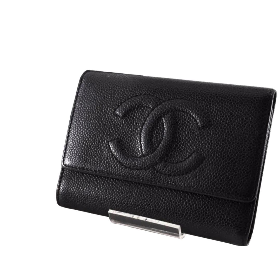 Chanel Black Caviar Leather Bifold Wallet in Good Pre-owned Condition - VeeLuxeCollectives