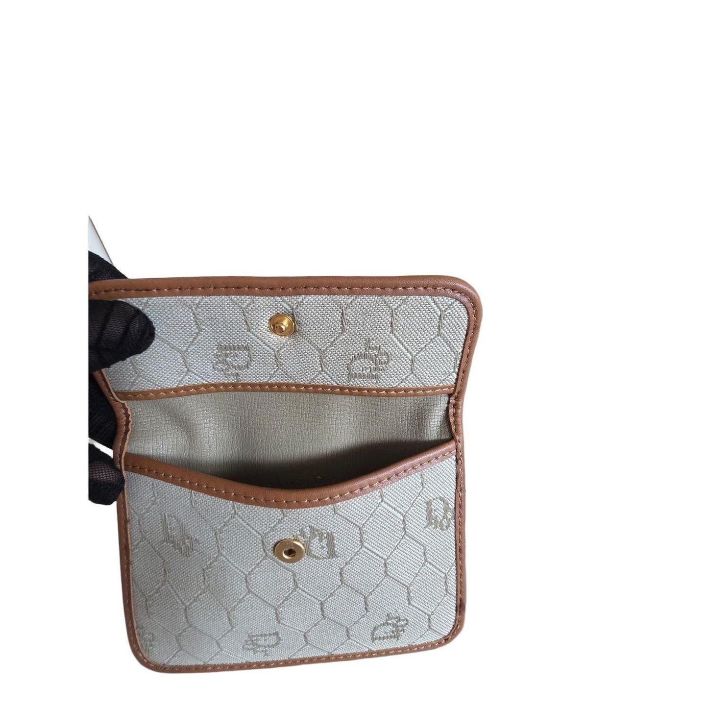 Christian Dior Vintage Beige Canvas Crossbody Bag Brown Leather Trim - VeeLuxeCollectives