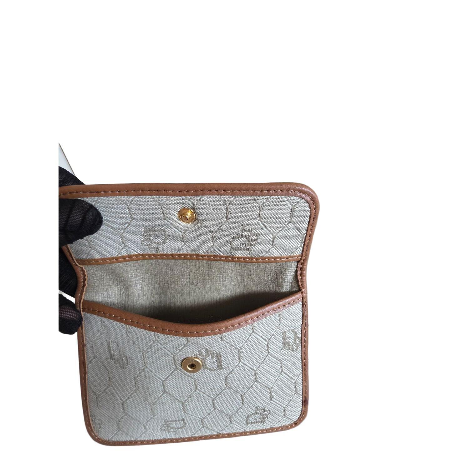 Christian Dior Vintage Beige Canvas Crossbody Bag Brown Leather Trim - VeeLuxeCollectives